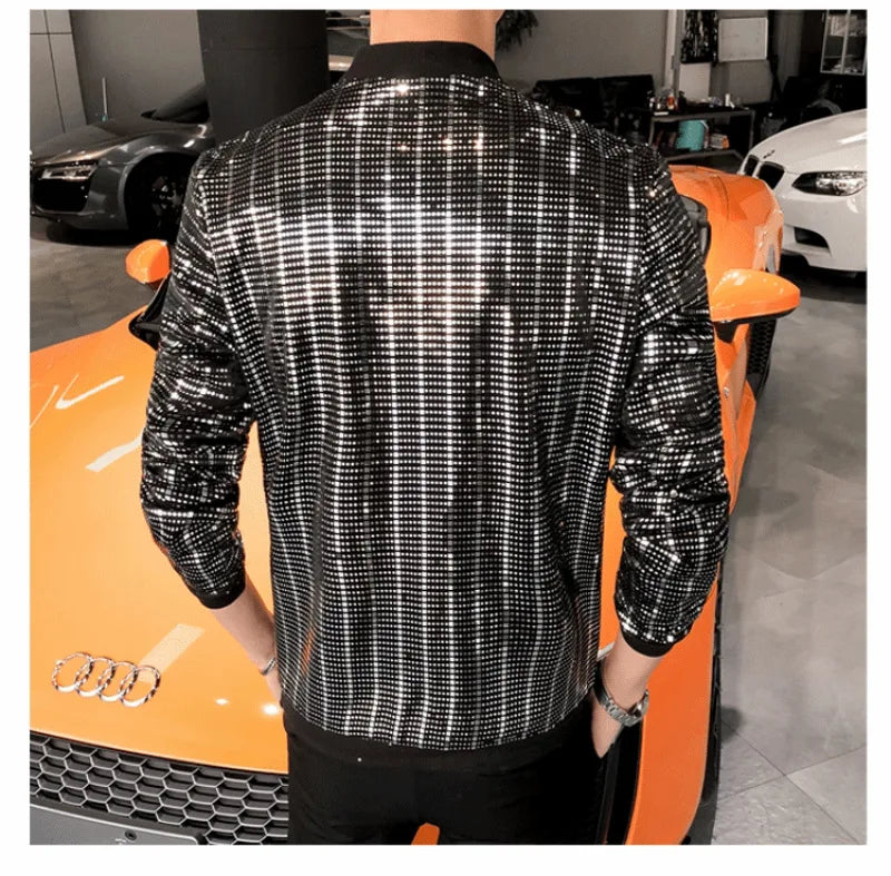 Jas Men's New Diamond Plaid Jackets Men Hip Hop Y2K Bombers Jacket Night Club Stage Streetwear Thin Coat Clothing Veste Homme