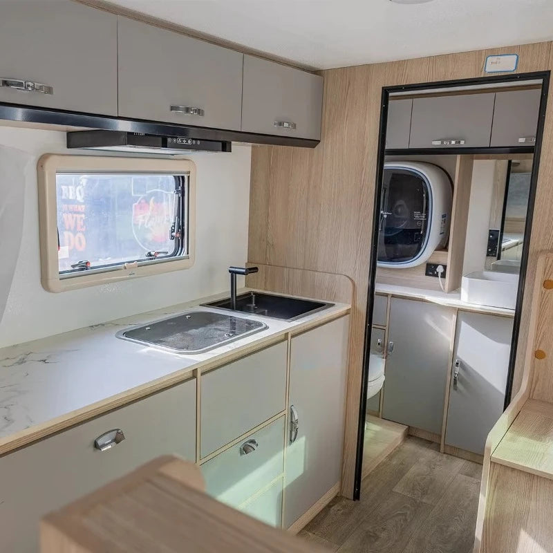 Customized Off Road Small Family Camping Caravan RV Camper Trailer With Toilet Reliable For Outdoor Camping Trips
