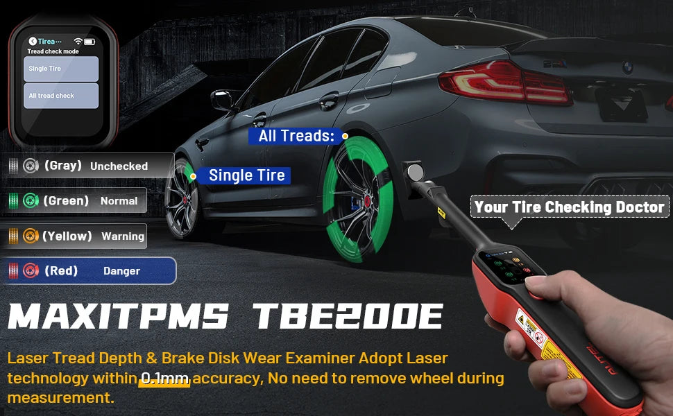 Autel MaxiTPMS TBE200E Tire Tread Laser Detector Brake Disc Wear Thickness Diagnostic Instrument Tool Compatible With ITS600
