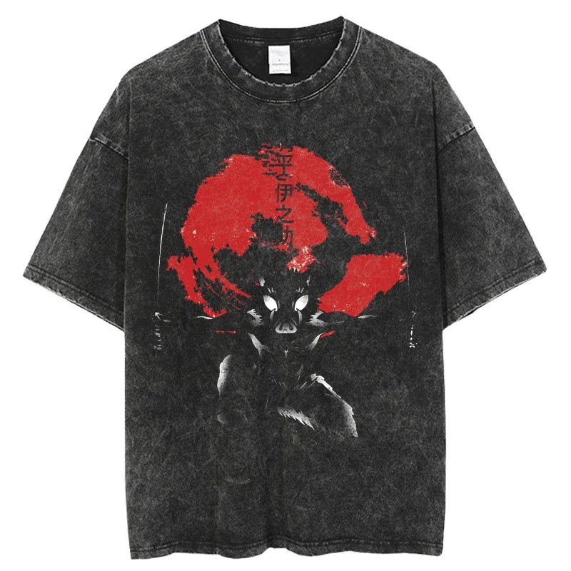 2024 Kimetsu no Yaiba Japanese Anime T Shirt Harajuku Man T Shirts Tees Shirt Tops Design Washed Black Short-Sleeve unisex top