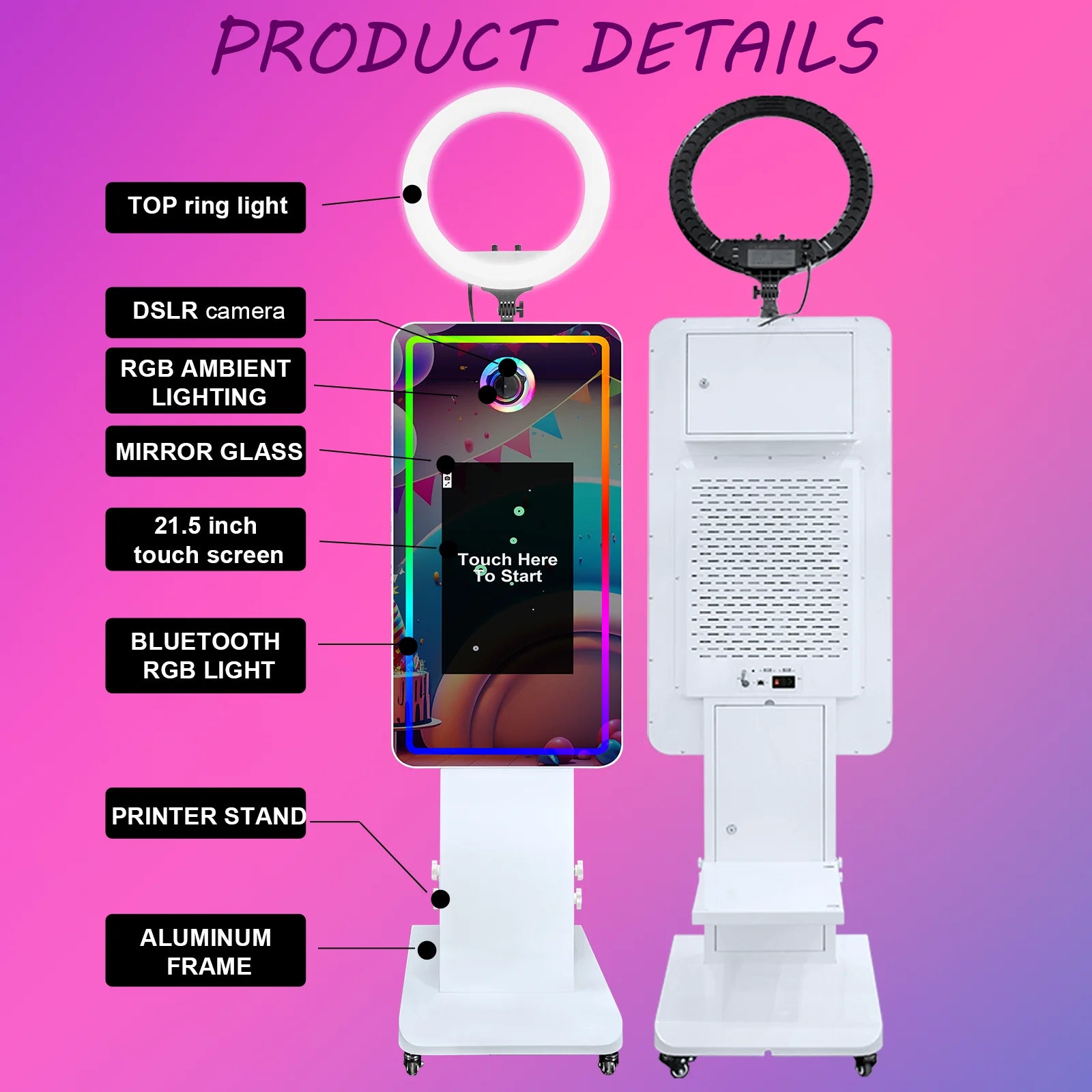 Magic Mirror Photobooth Machine LCD Touch Screen Wedding Party DSLR Selfie Photo Booth with Free Software