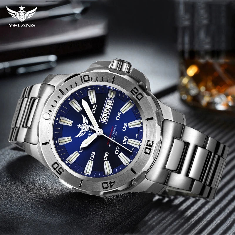 YELANG New Men Automatic Mechanical Watch T100 Self Luminous SWISS ETA Movement 25Jewels Deep Sea DiverSwim Waterproof 300m V5