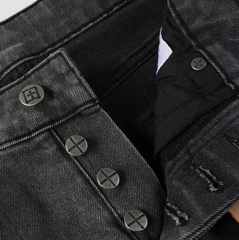 2025 KSUBI Men Personality Multi-style Low Rise Elastic Skinny Denim Pants American Style Ripped Trousers Jeans