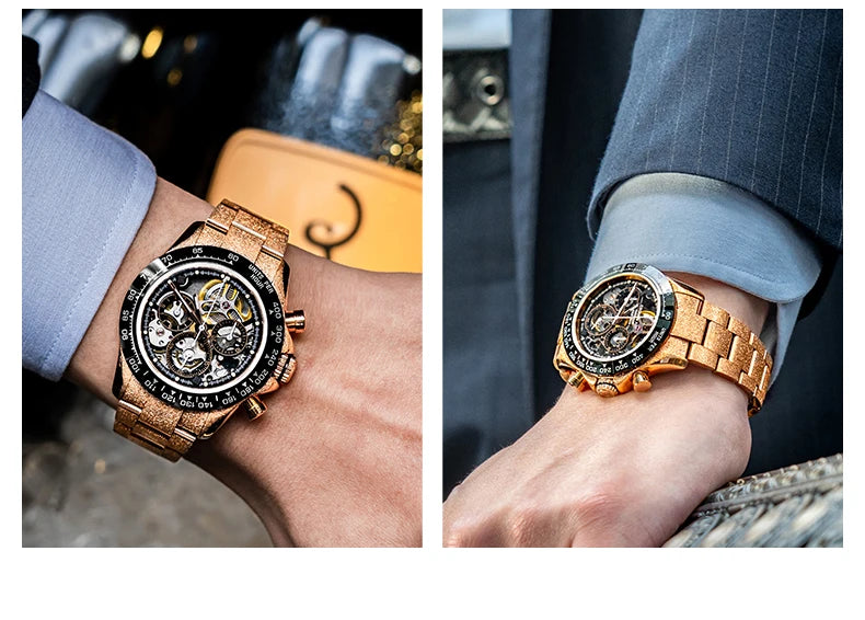 CRONUSART Men Chronograph Watch 40mm Vintage Automatic Mechanical Wristwatch Luminous Sapphire Mirror Ceramic Bezel