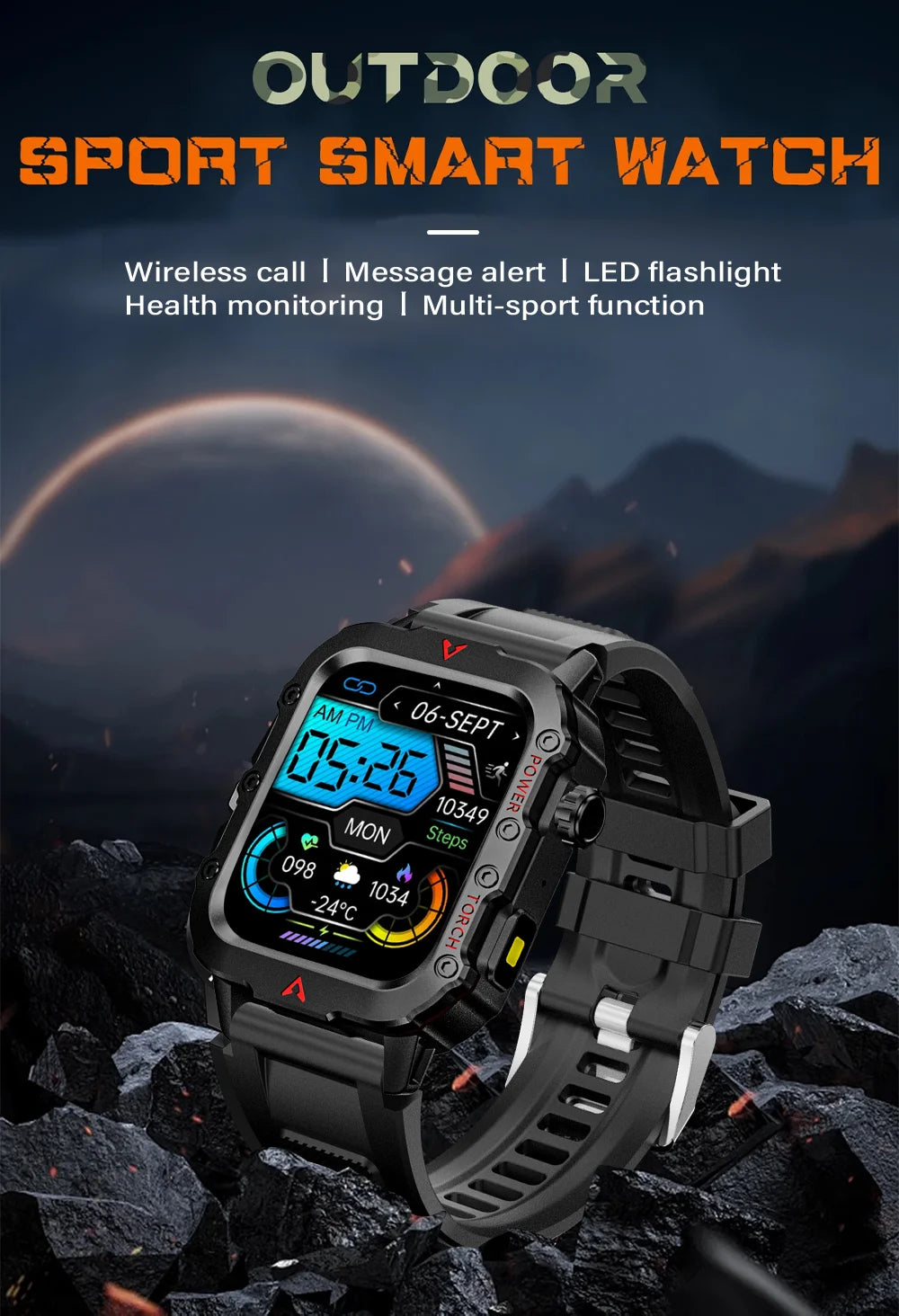 SmartWatch Men Militray Outdoor Sport GPS Fitness Tracker Heart Rate Smart Watch Waterproof New