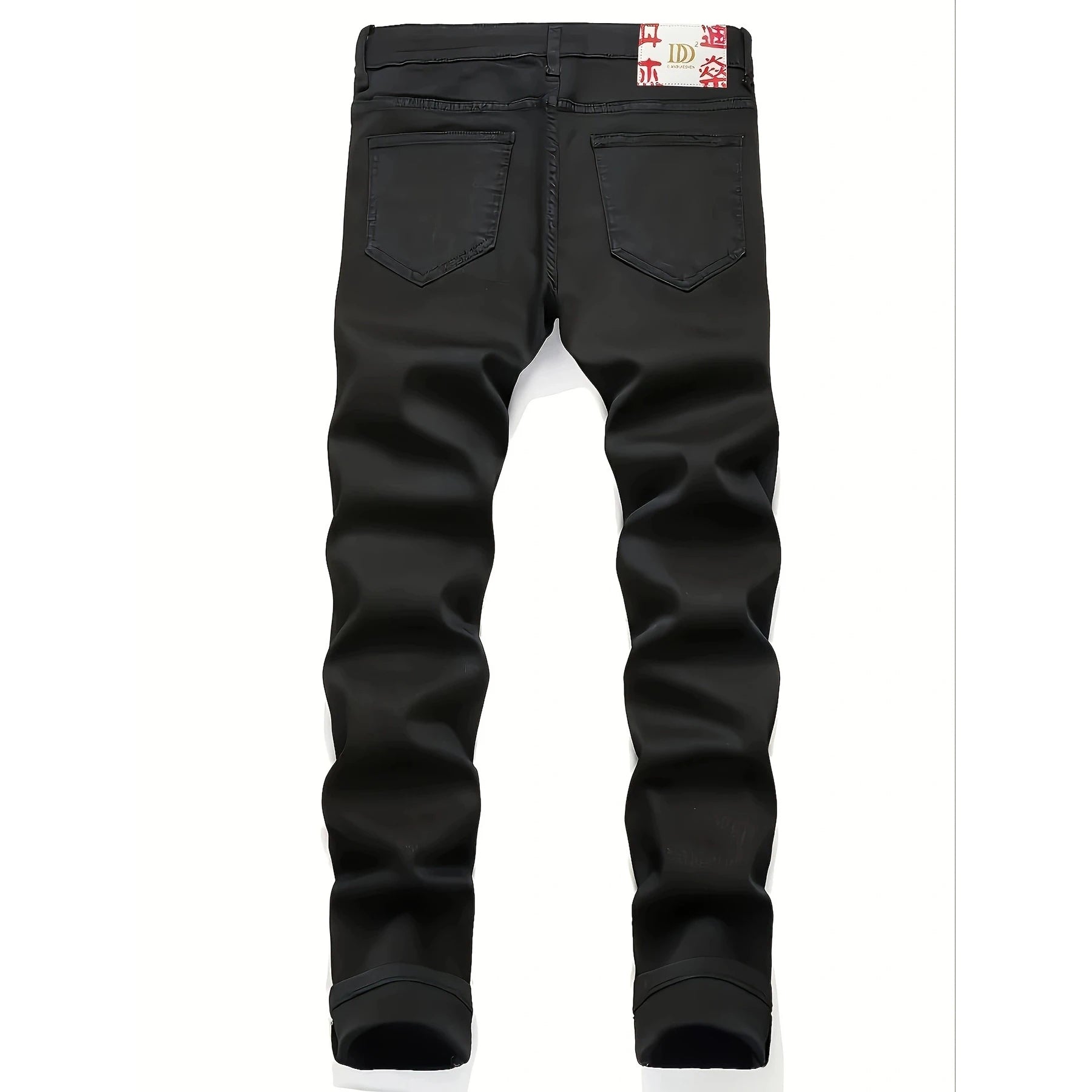 New European and American model: black, dirty, print, ripped, trendy men’s jeans.