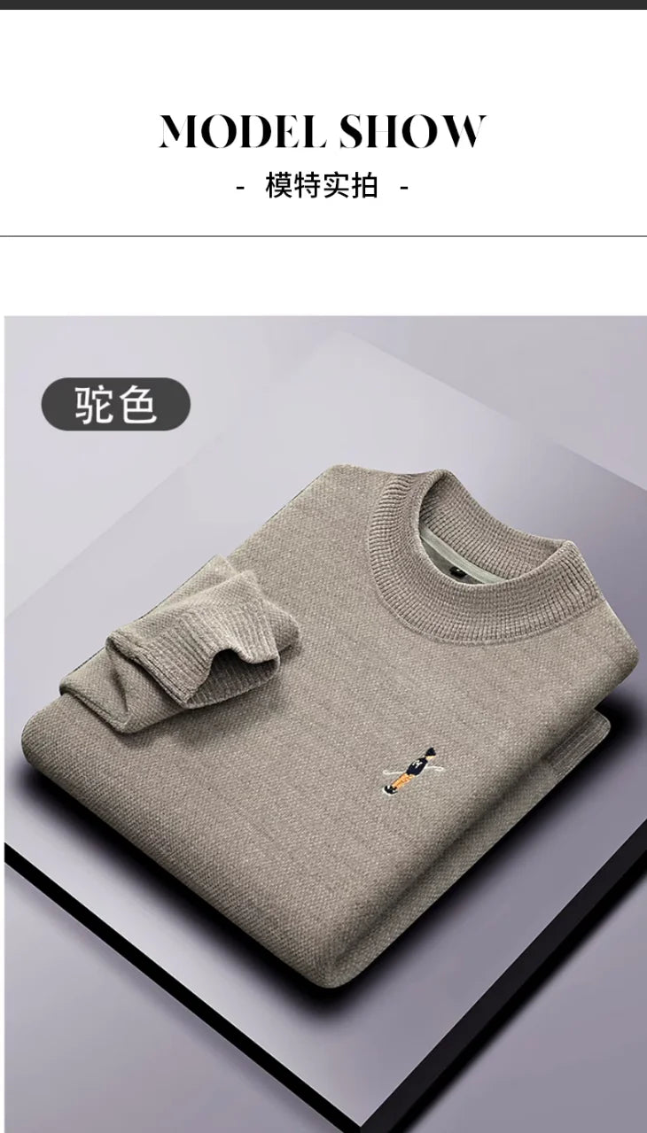 High quality men's round neck knitted sweater autumn winter new Korean style fashion cartoon embroidery thick casual pullover