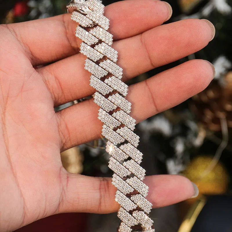 Provence Classic Cuban Chain for Men Silver DEF/VS Lab Diamonds Simple Hip Hop Bracelet Streetwear Bangles jewelry Custom