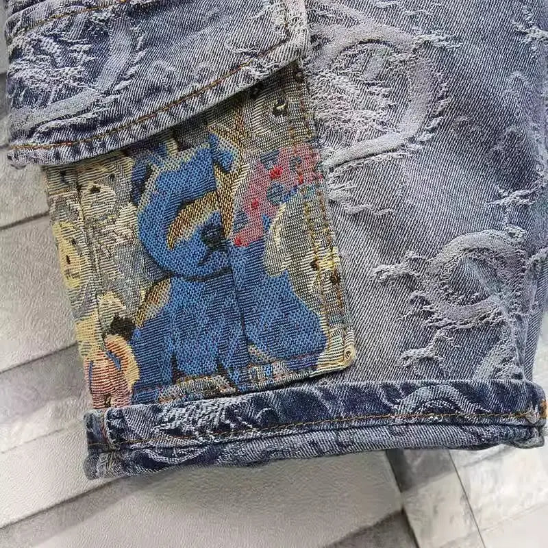 Dragon Embroidered Pants Men's Denim Shorts Men's Summer Thin Overalls 2025 New Designer Five-point Jeans Y2k Clothes Man