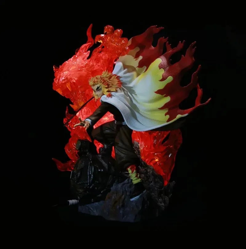 39cm Demon Slayer Rengoku Kyoujurou Action Figure Flame Breathing Light-Up Statue PVC Anime Character Collection Model Fan Gift