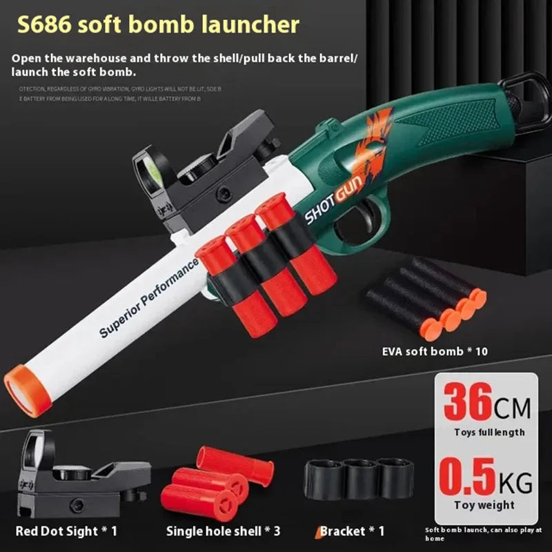 2024 S686 Shotgun Shell Eject Toy Gun Soft Bullet Airsoft Launcher Outdoor Sports Pistola Shot Gun Weapon for Children Boys Gift