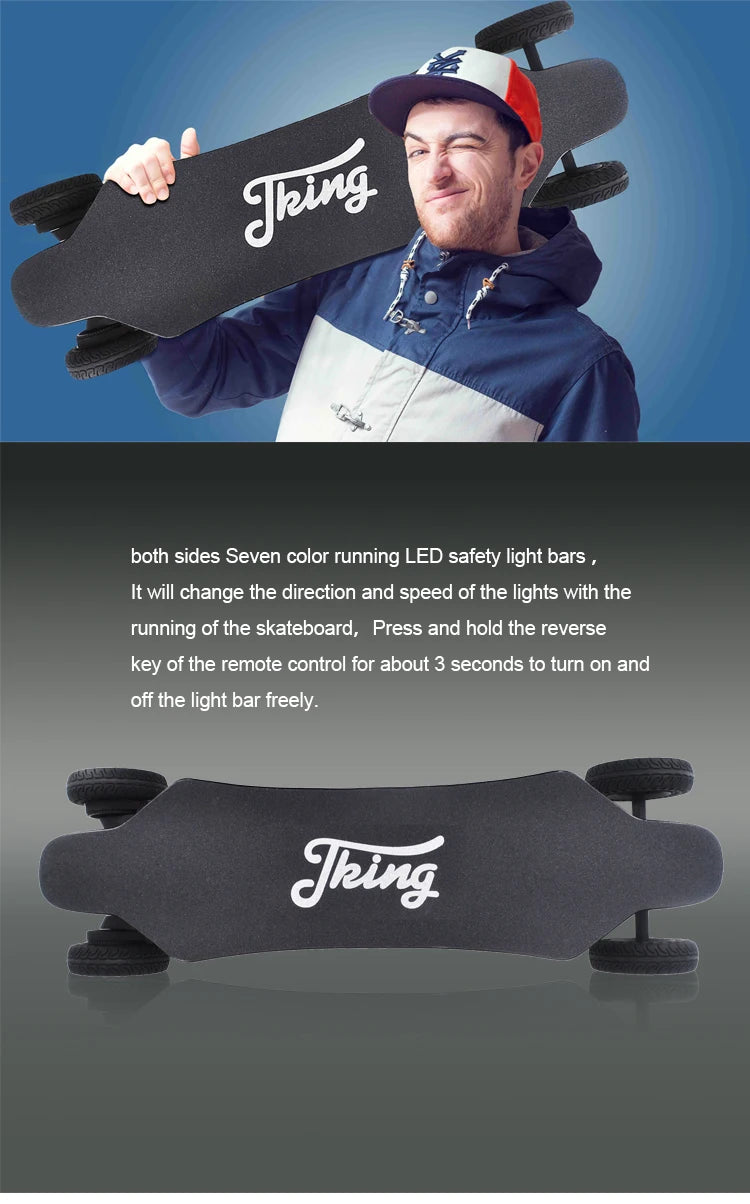 Dual Belt Motors 2000W 36V 7.5A Electric Skateboard LED Barfor Street Crusing or Off Road Riding Electric Skateboard All Terrain