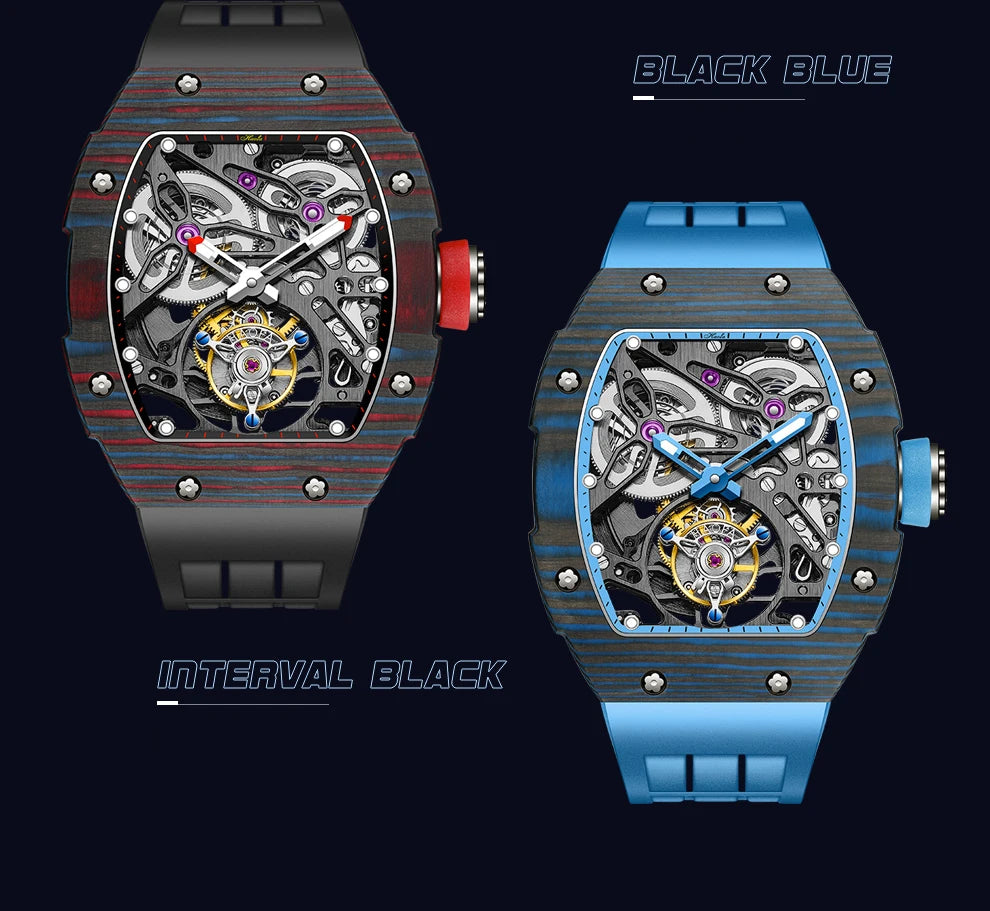 Haofa Automatic Tourbillon Watch Men Carbon Fiber Hollow Movement Luminous Sapphire Crystal Mechanical Man Watches Luxury 1901-1