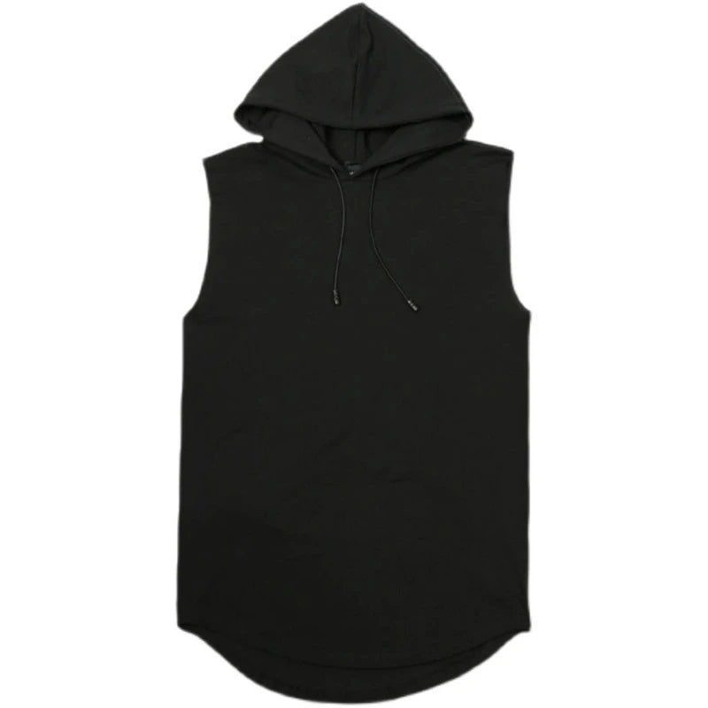 Mens Summer Sleeveless Drawstring Hooded for Tank Top Solid Color Gym Fitness Sports T-Shirt Hip Hop Loose Blouse Vest