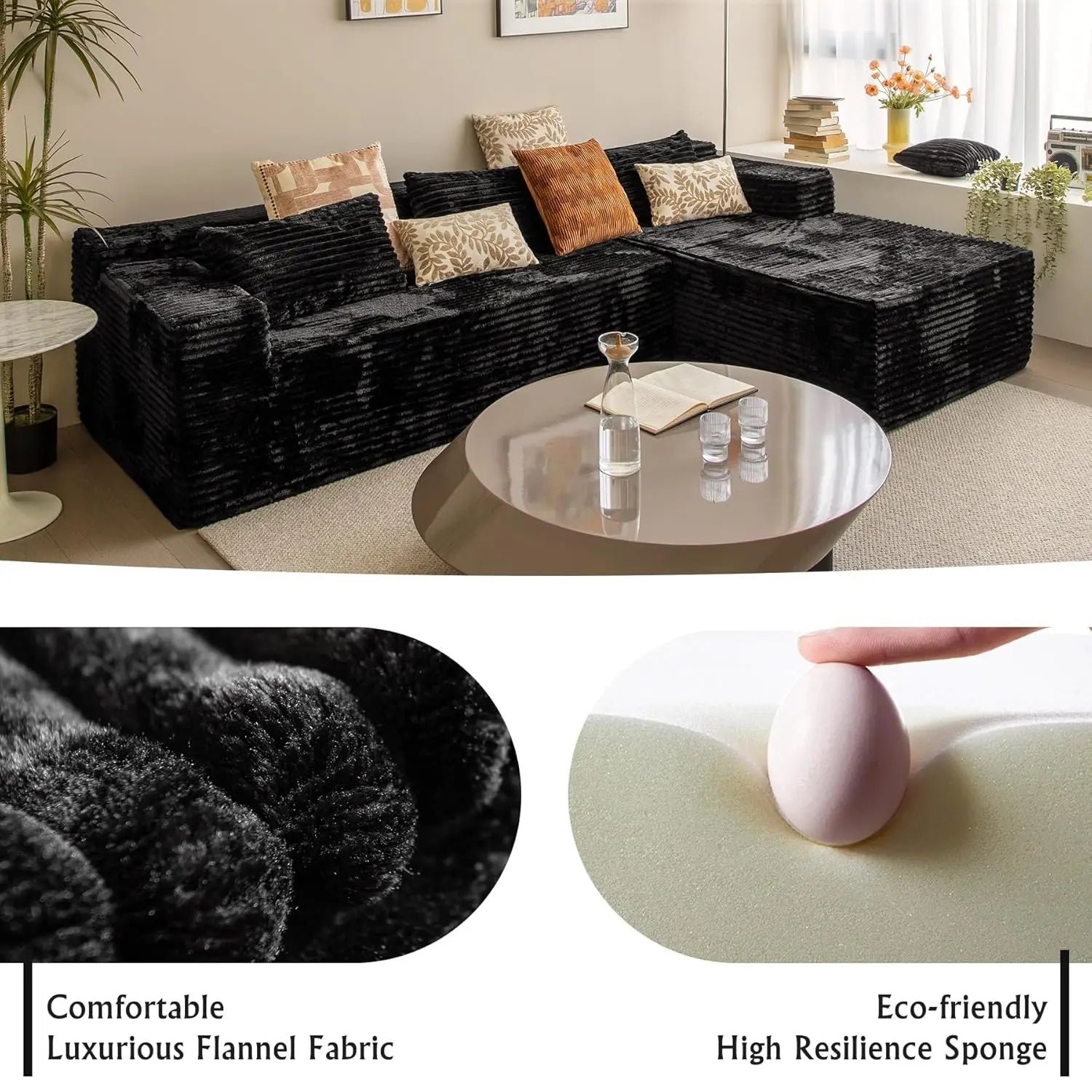 Sectional couches for Living Room Corduroy Couch, 104" Cloud Sectional Couch with L-Shape Chaise, Modern Modular, Customized
