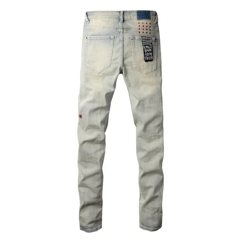 2025 KSUBI Men Personality Multi-style Low Rise Elastic Skinny Denim Pants American Style Ripped Trousers Jeans