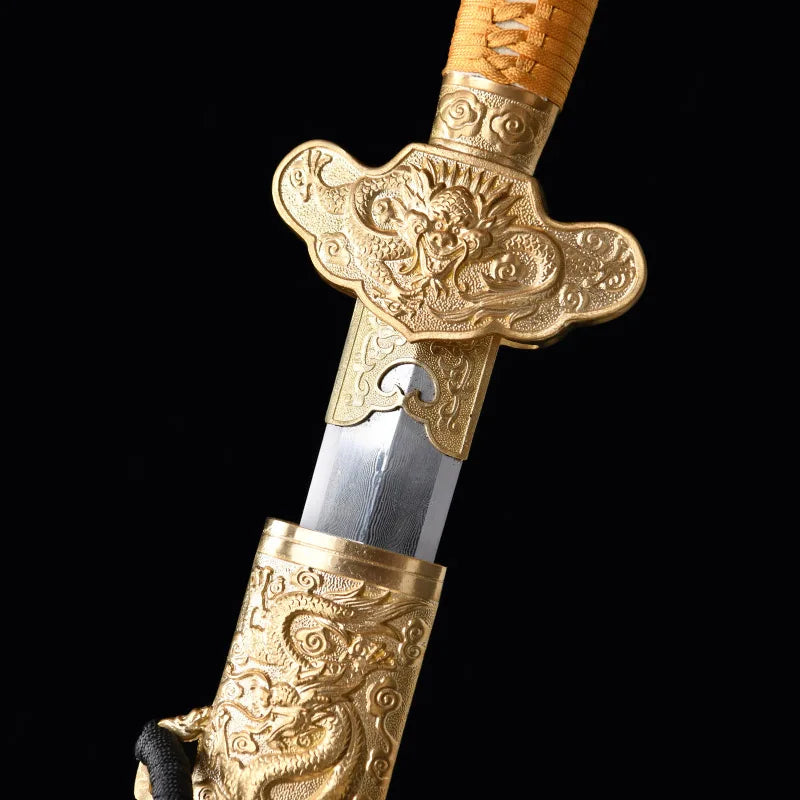 Premium Chinese Han Sword Folded Steel Damascus Blade Sharp Real Full Size Rayskin Scabbard Ready Battle Kongfu Dragon Katanas