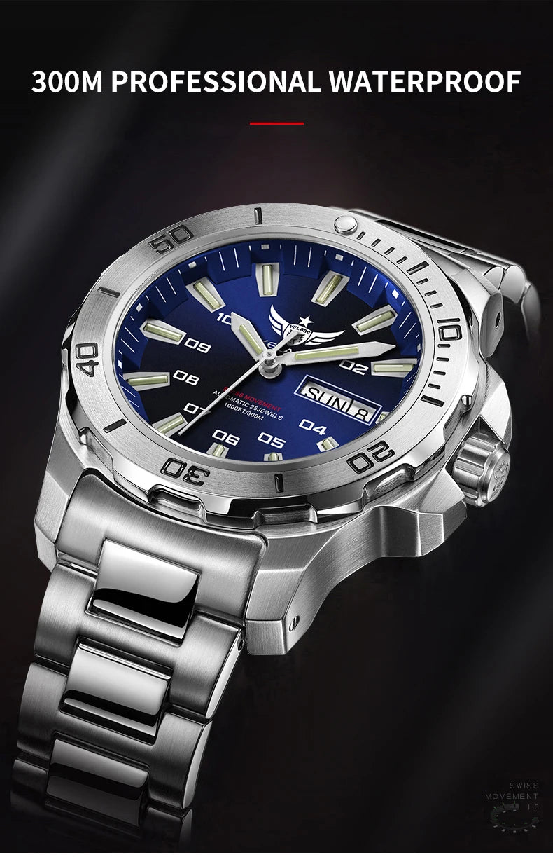 YELANG New Men Automatic Mechanical Watch T100 Self Luminous SWISS ETA Movement 25Jewels Deep Sea DiverSwim Waterproof 300m V5