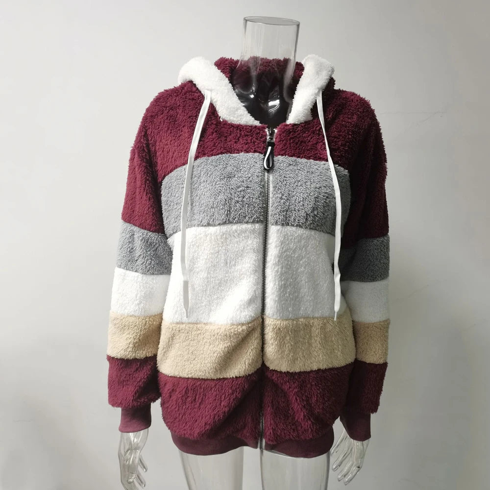Oversized Jacket for Women Coat 2025 Autumn Winter Warm Plush Pocket Hooded Streetwear Loose Lady Zipper Cashmere Outerwear Coat