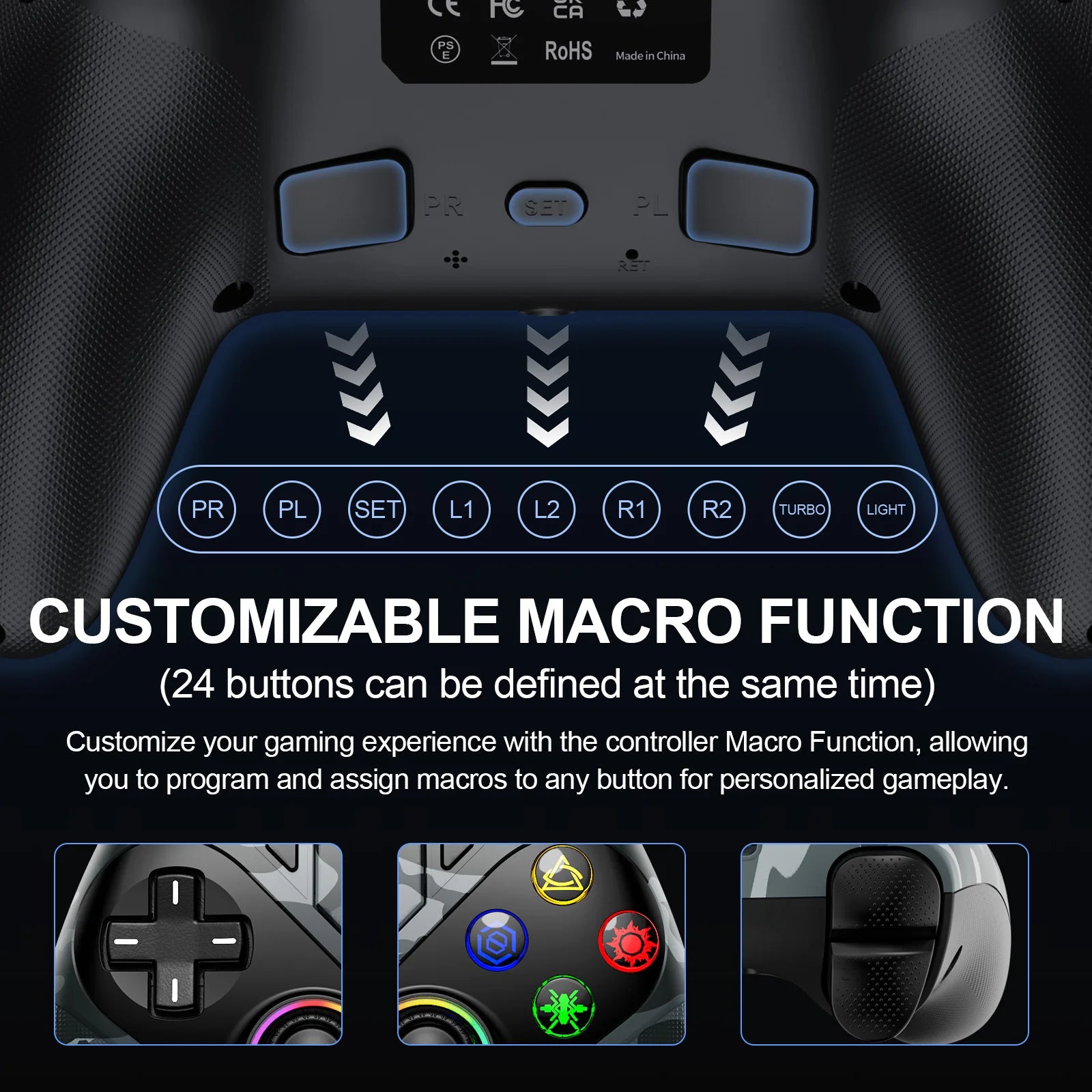 Gamepad For Playstation 5 Wireless Controller PS5/PC Console Gaming With Turbo Dual Sense Vibrate Programming RGB