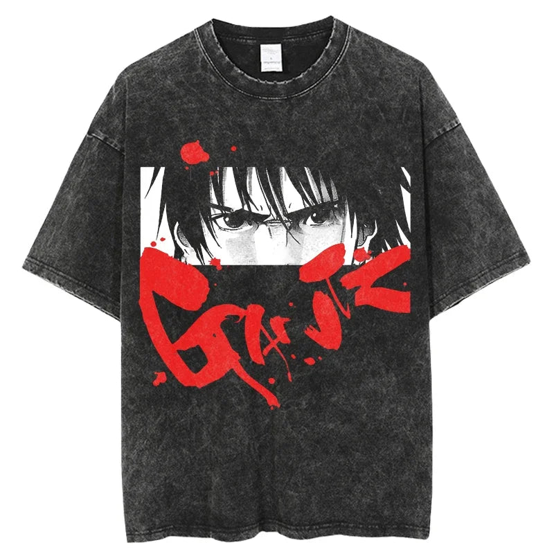 Punk GANTZ Anime T Shirt Men Vintage Washed 100% Cotton T Shirts for Men 2024 Punk Hip Hop Streetwear Harajuku Male T-shirt