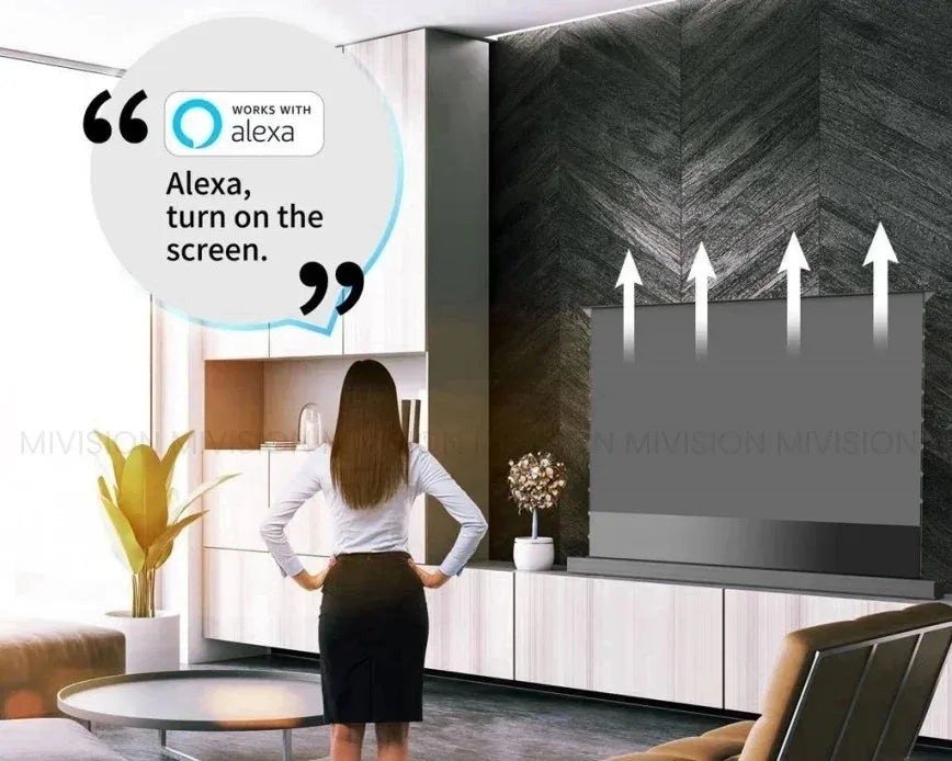 Motorized Fresnel ALR Floor Rising Projector Screen for Standard/Long Throw Projector, 8K Floor Stand Screen for Home Theater