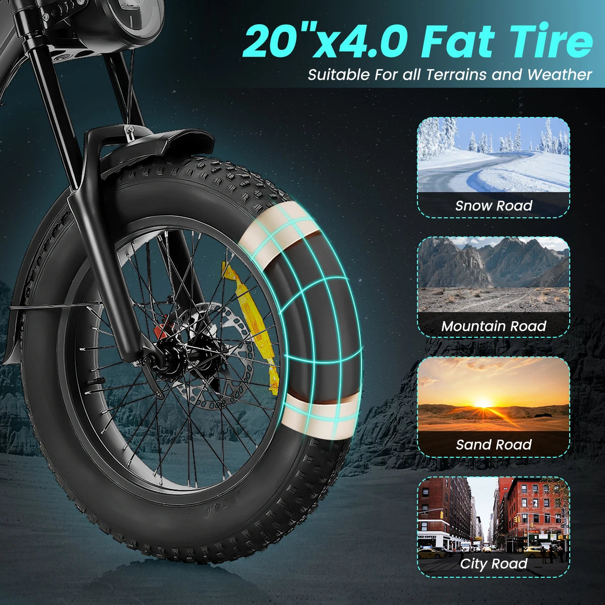 Mountain Bike Electric 48V Fat Tire E-bike Lithium Battery Hybrid