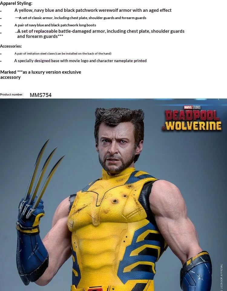 Hottoys Wolverine 1/6 Scale Action Figure MMS754 Deluxe Edition Deadpool And Wolverine Marvel Movie Collectible For Adult Fans