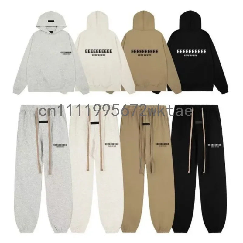 FW25 Double Line Jogging Set Men's Hoodies Luxury Design Front and Rear Silicone Letter Hoodies High Street Couple Pullover Set