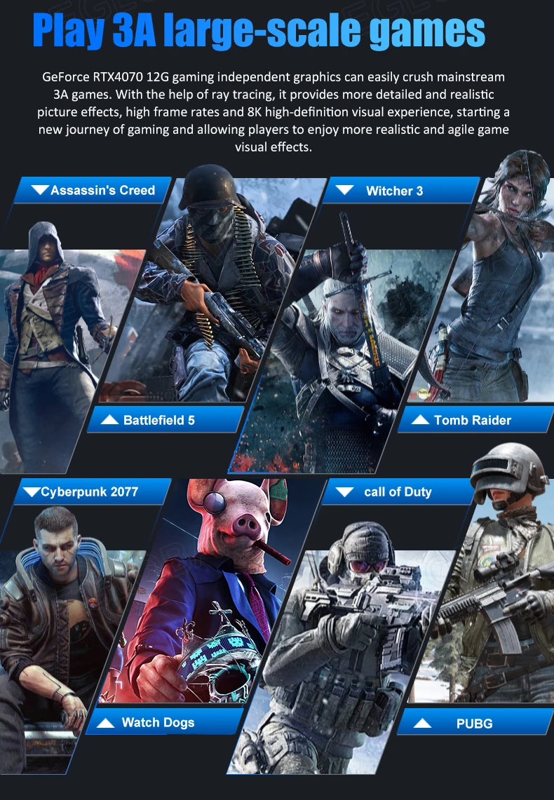 Eglobal 13TH I9-13900F I7-13700F I5-13400F RTX 4060 8G Gamig Discrete Graphics Card Mini Desktop 4K Four Displays Gamer Mini PC