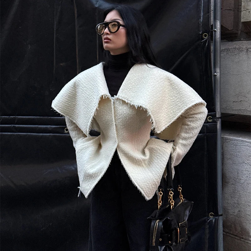 Fashion Large Turn-down Women's Cardigan Solid Single Breasted Back Split Knit Coat Female 2026 Spring Autumn New In Outerwear