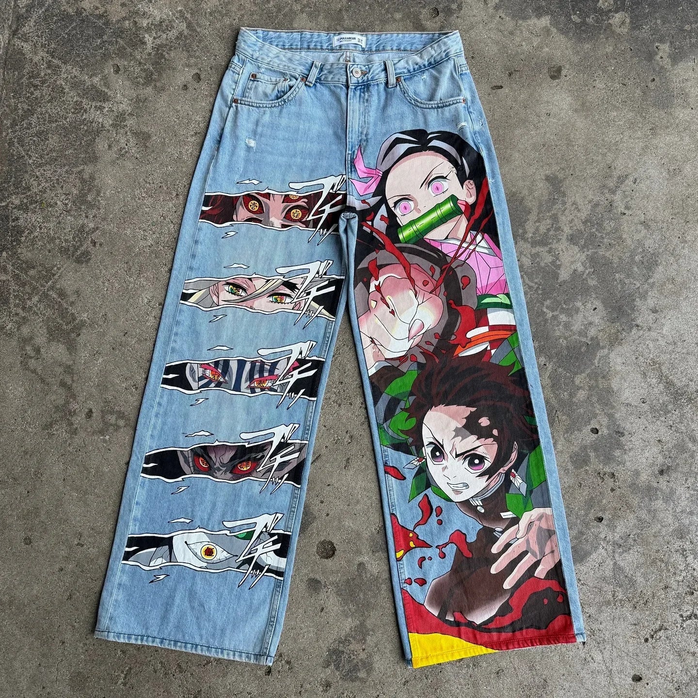 Y2K Japanese Cartoon Printed Classic Men And Women New Trend Blue Denim Jeans Hip Hop Harajuku Fashion Loose Oversize Streetwear