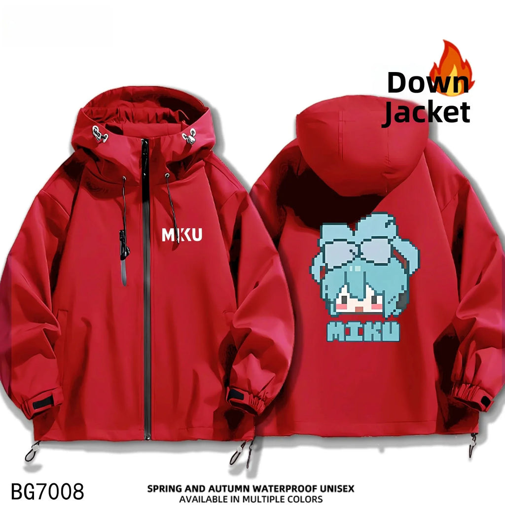 Future Miku Student Cosplay Hooded down Jaet Outdoor Casual Windproof Thiened Autumn Winter Polyester Fiber Zipper Closure