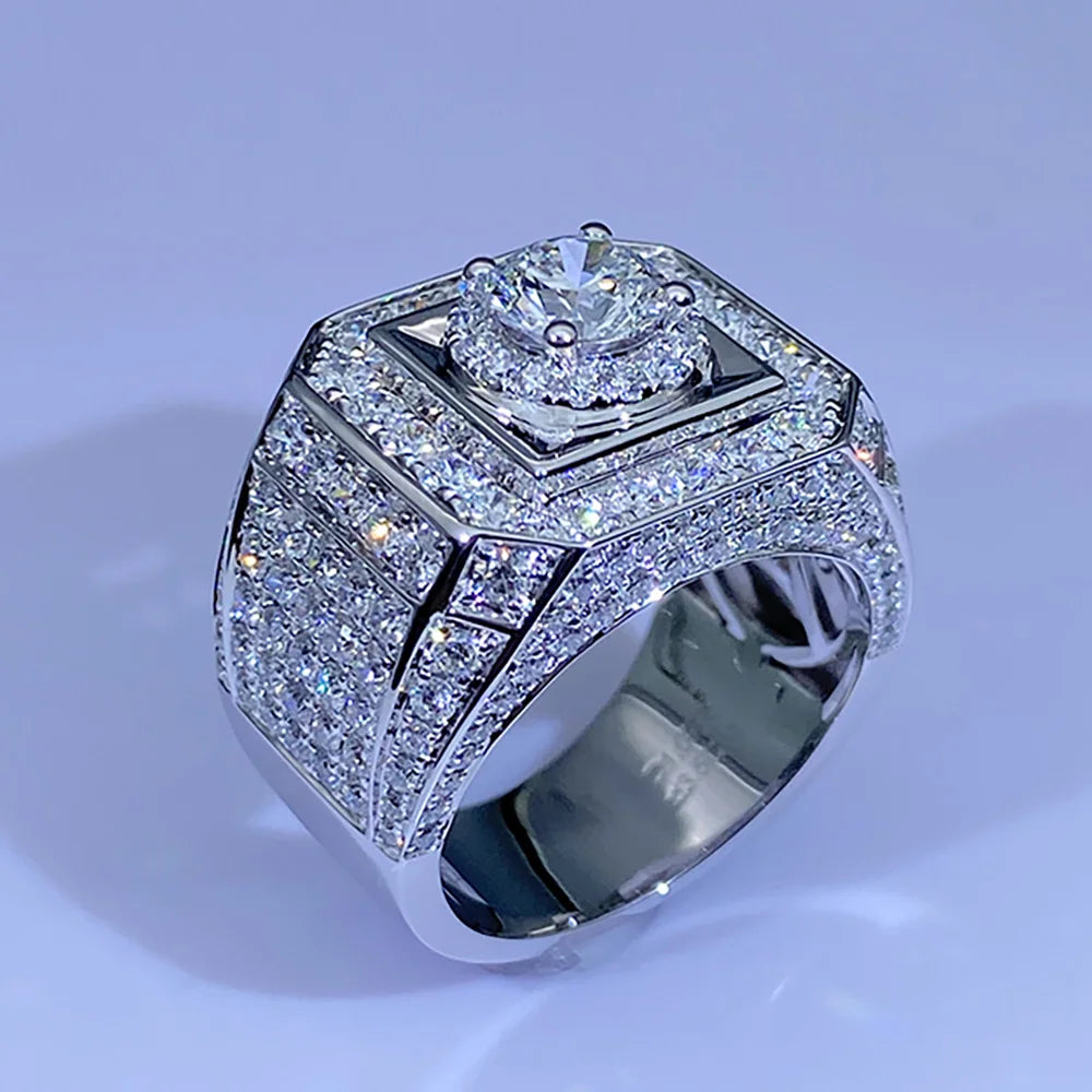 Custom Real Platinum PT950 Ring Men Engagement Anniversary Party Wedding Ring Round Moissanite Diamond Luxury 1 2 3 4 5 Carat