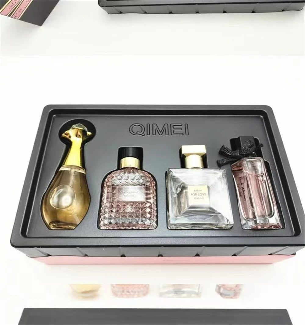Luxury Brand Perfume Women Eau De Parfum Femme Gift Box 4Pcs Set 100ml Perfumes De Mujer Fresh Natural Floral Fruity Scent Spray