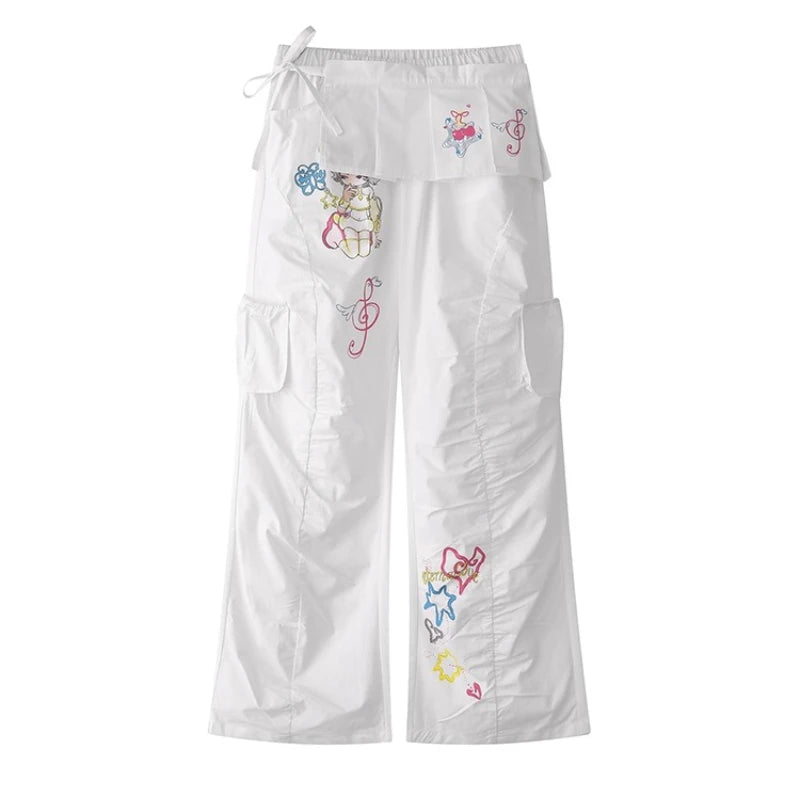 2025 Spring Summer New Retro Cartoon Anime Print Women's Trousers Original Design Loose Slimming Straight Casual Pants Ladies
