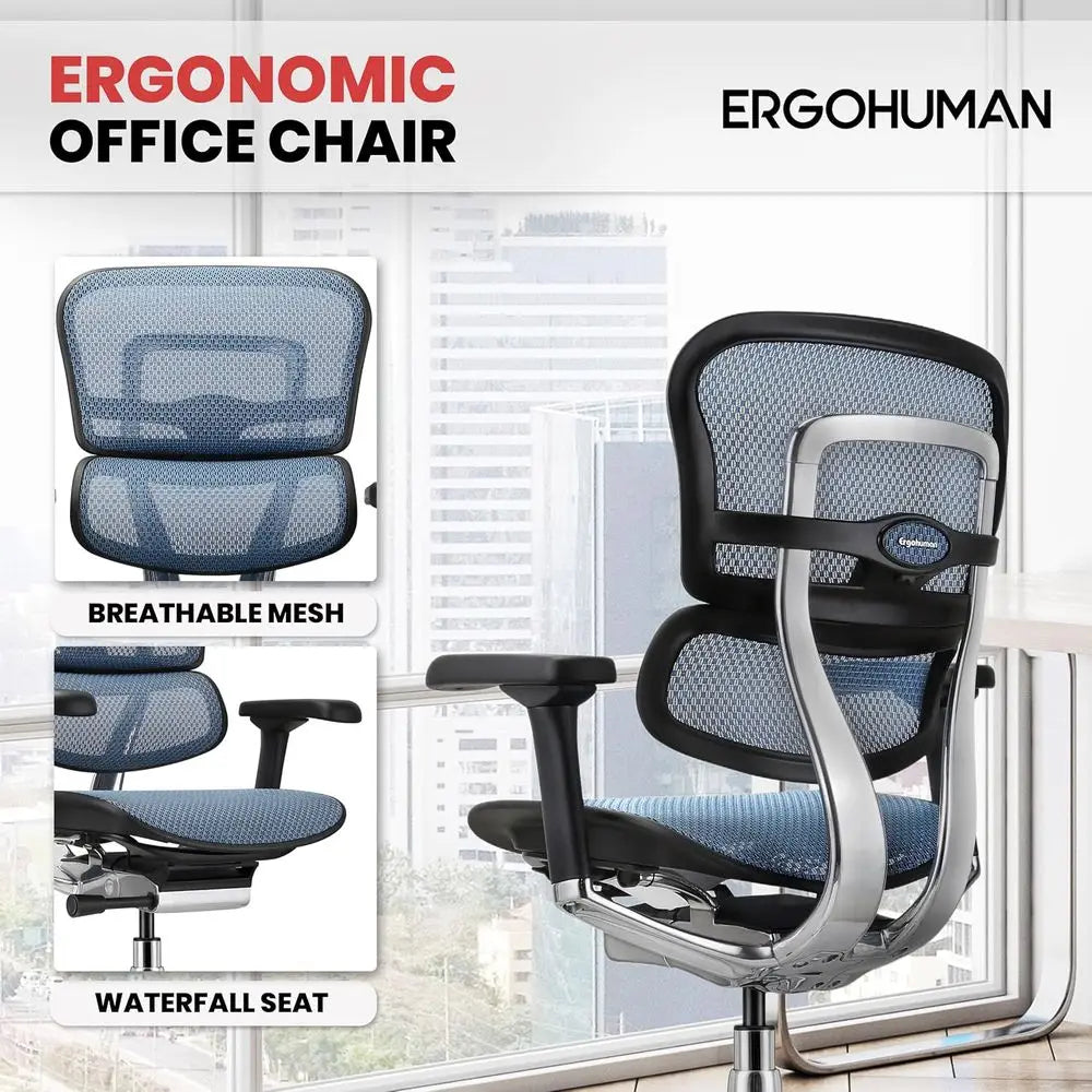 High Back Mesh Office Chair with Tension, Lock, Angle, Height, Synchro, Seat, Arm Adjustments, Blue