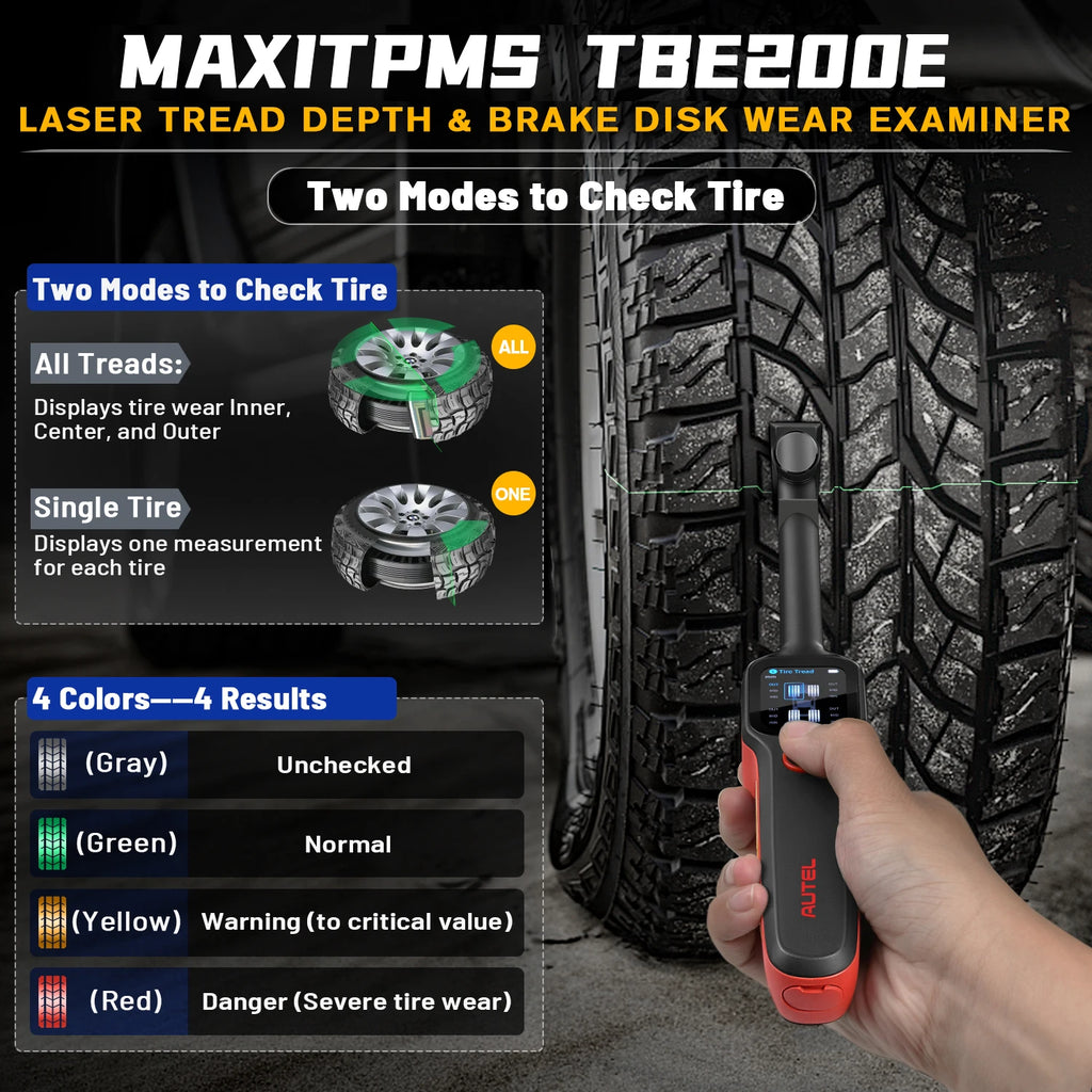 Autel MaxiTPMS TBE200E Tire Tread Laser Detector Brake Disc Wear Thickness Diagnostic Instrument Tool Compatible With ITS600