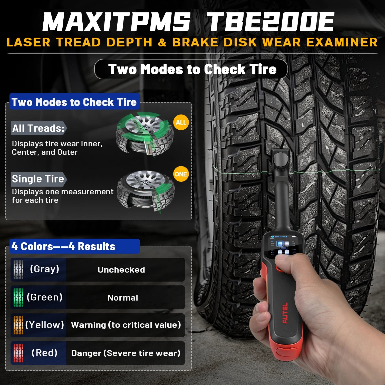 Autel MaxiTPMS TBE200E Tire Tread Laser Detector Brake Disc Wear Thickness Diagnostic Instrument Tool Compatible With ITS600