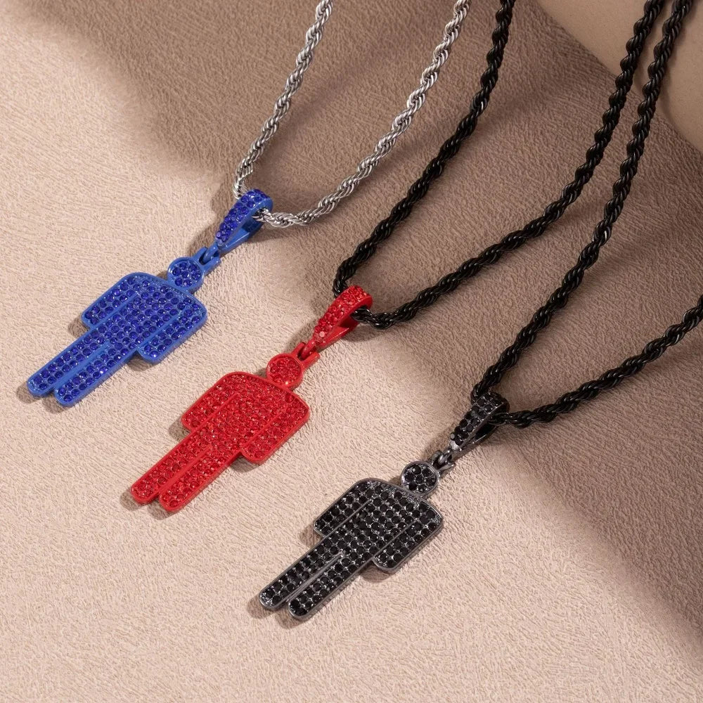 Luxury Hip Hop Necklace Stainless Steel Skew Head Zircon Couple Pendant Necklace Full of Zircon Pendant Street Fashion Necklace