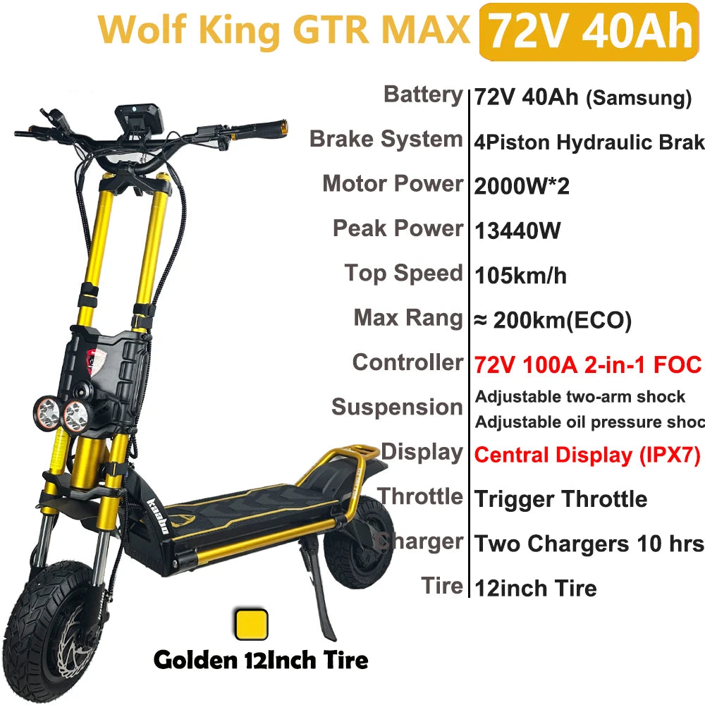 Original Newest Kaabo Wolf King GTR Max 72V 40Ah Battery 72V 100A 2-in-1 FOC Controller TFT display IPX7 Kaabo Electric Scooter