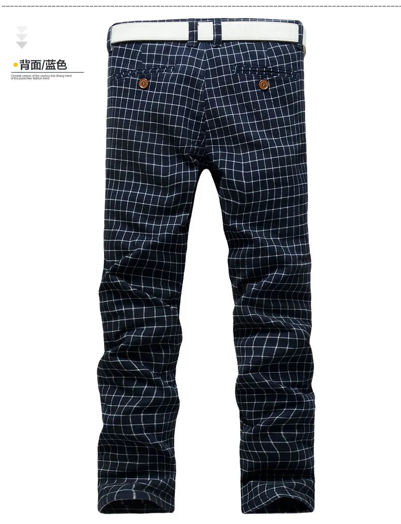 Summer dress pants for men Cotton Casual cargo Pants Man Straight Loose Suit pants Plaid Trousers Male Big size Brand Clothes