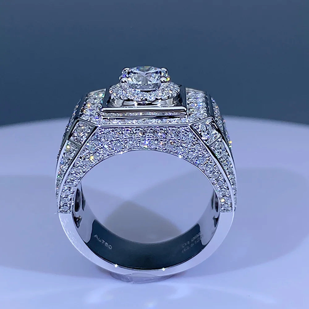 Custom Real Platinum PT950 Ring Men Engagement Anniversary Party Wedding Ring Round Moissanite Diamond Luxury 1 2 3 4 5 Carat