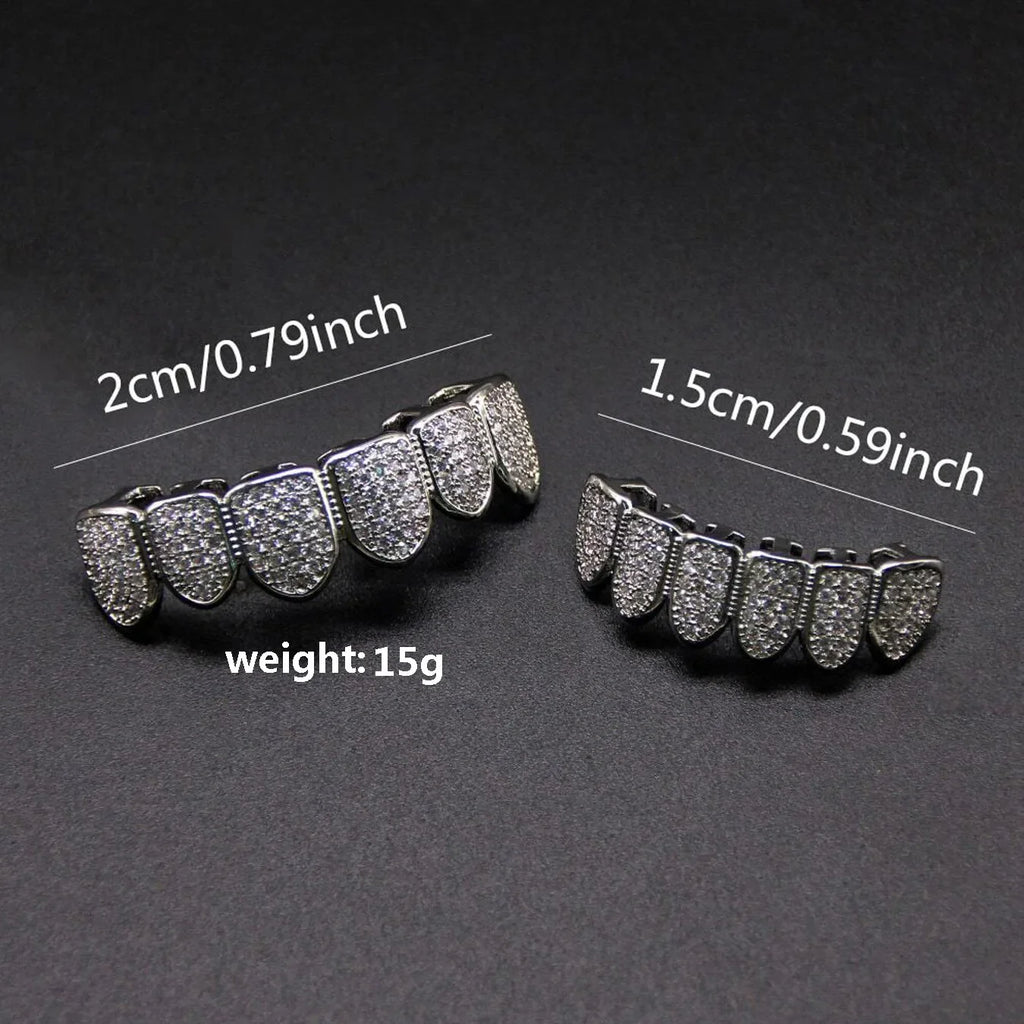 HipHop CZ Teeth Set For Unisex Top Bottom Mouth Gold Silver Color Teeth Tooth Cap Removable Dental Fashion Jewelry