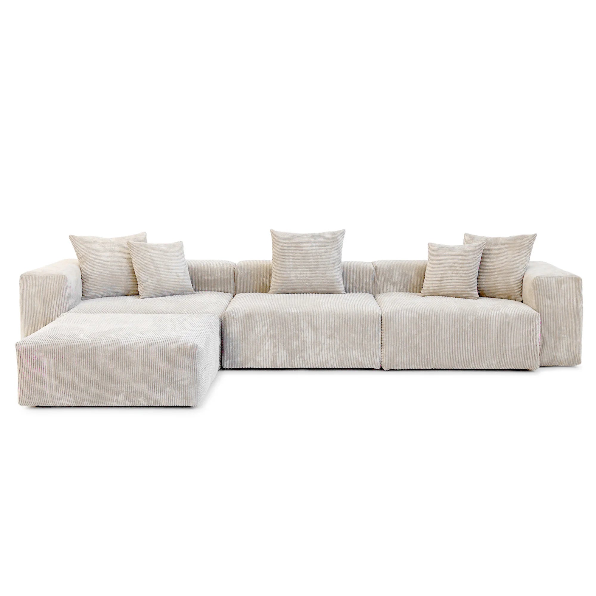 Sdorens 141.73'' L Shape Sectional Sofa Corduroy Fabric Couches Oversized 3 Seater Couch with 1 Ottomans for Living Room Set