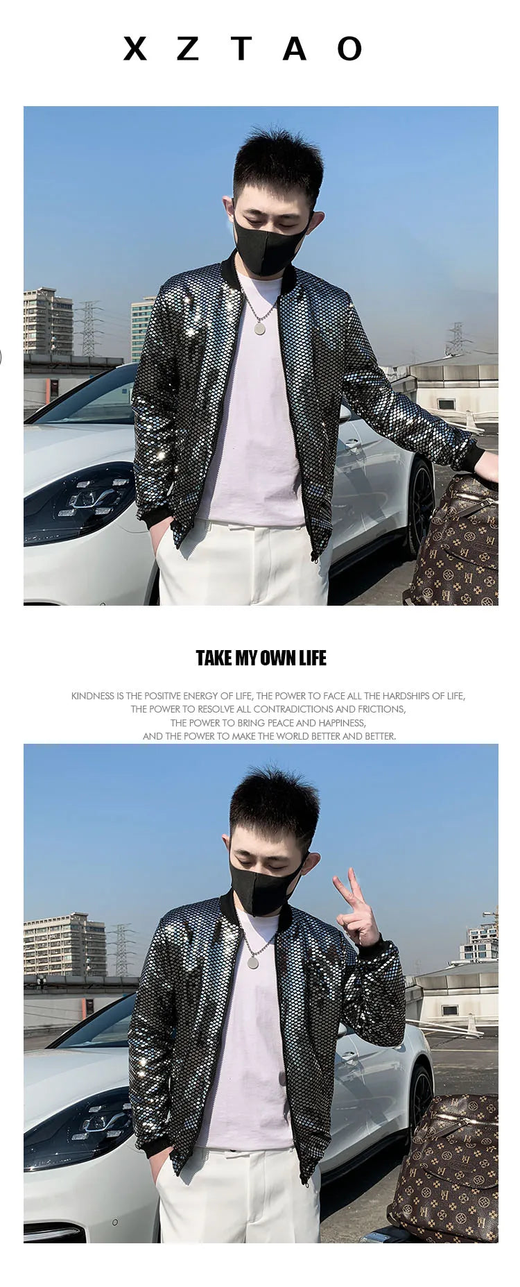 Y2K Men's Streetwear Night Club Stage Thin Motorcycle Jackets Fashion Men Hip Hop Sequined Bombers Jacket Coat Fashion Clothing