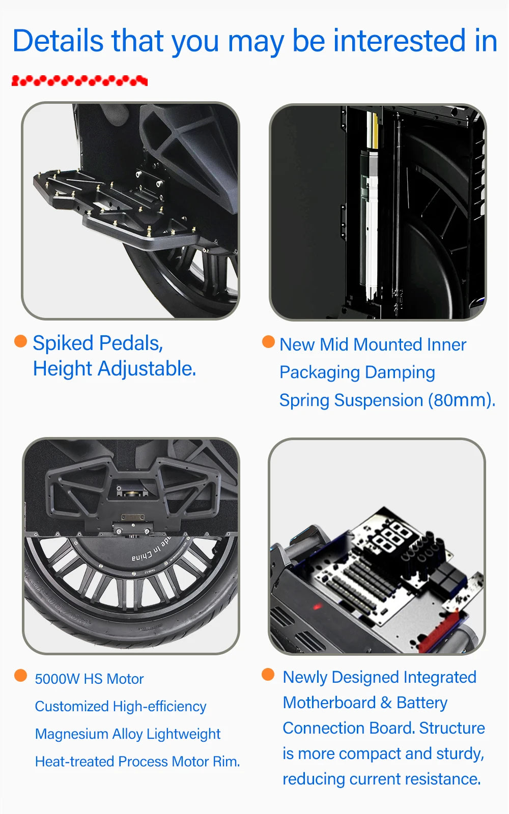 BEGODE Panther 168V 4400Wh 50S Smart BMS 5000W High Speed Motor 48 MOSFET Motherboard Double damping 22 inch Tire