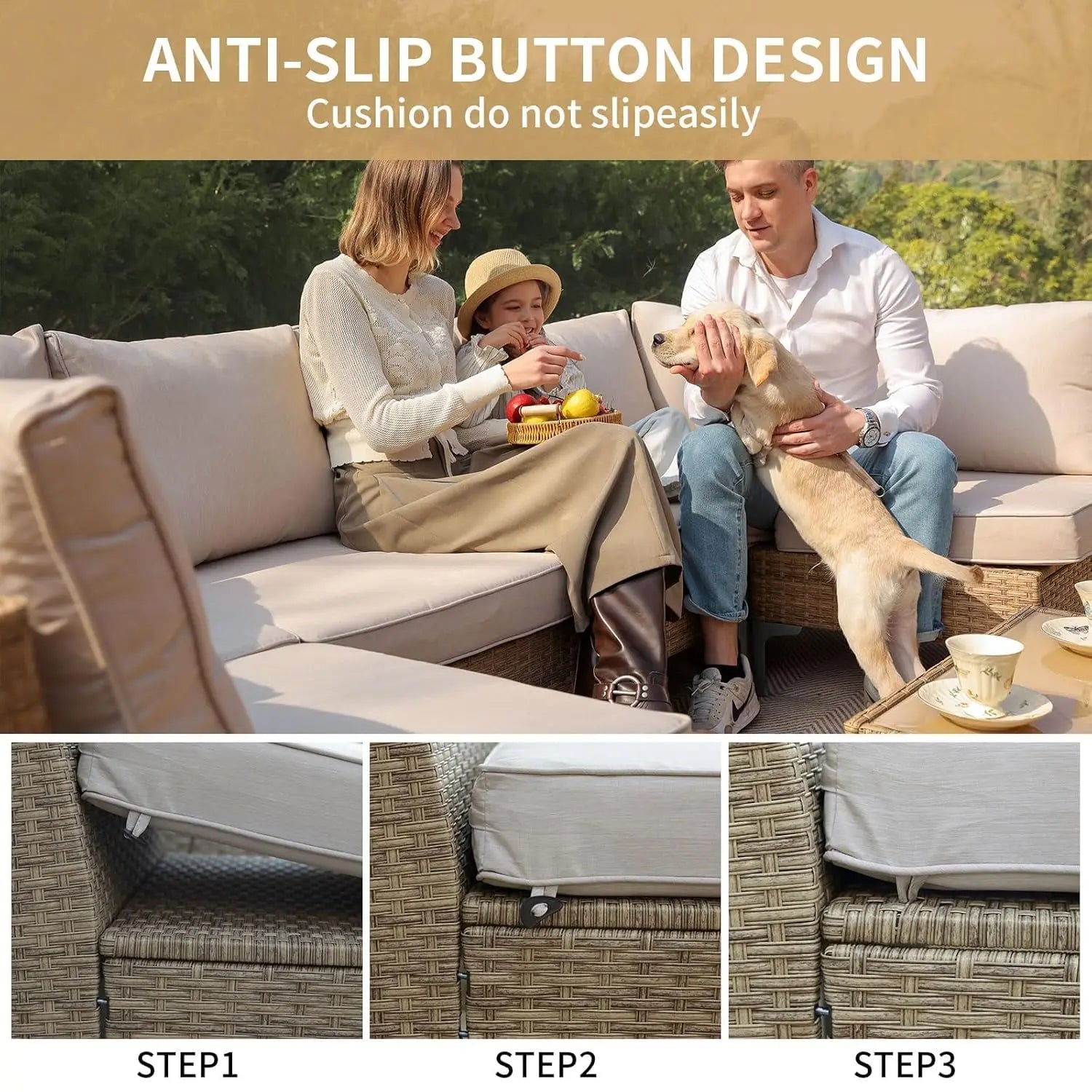 9-Piece Outdoor Patio Furniture Set, All-Weather Wicker Sectional Sofa with Coffee Table & Thick Anti-Slip Cushions, Customized