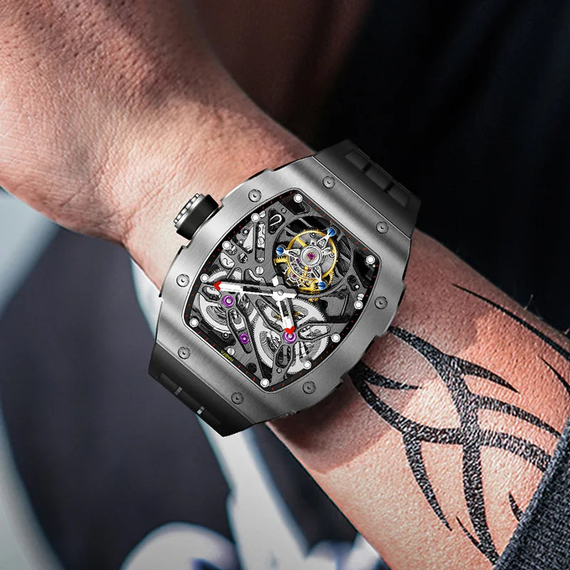 Haofa Automatic Tourbillon Movement Man Watch Flying Tourbillon Mechanical Stainless Steel Men's Luxury Watch Skeleton 1908