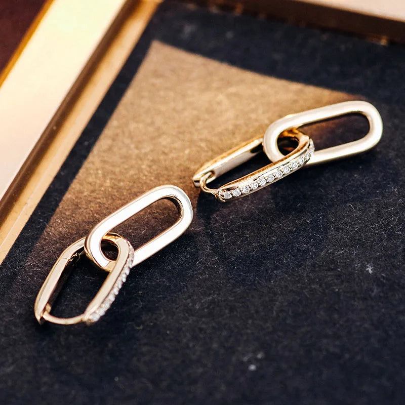 Provence Double Link Oval Hoop Earring 10K Gold DEF/VS Lab Diamonds Luxury Huggie Earrings for Women Men Personalized Custom